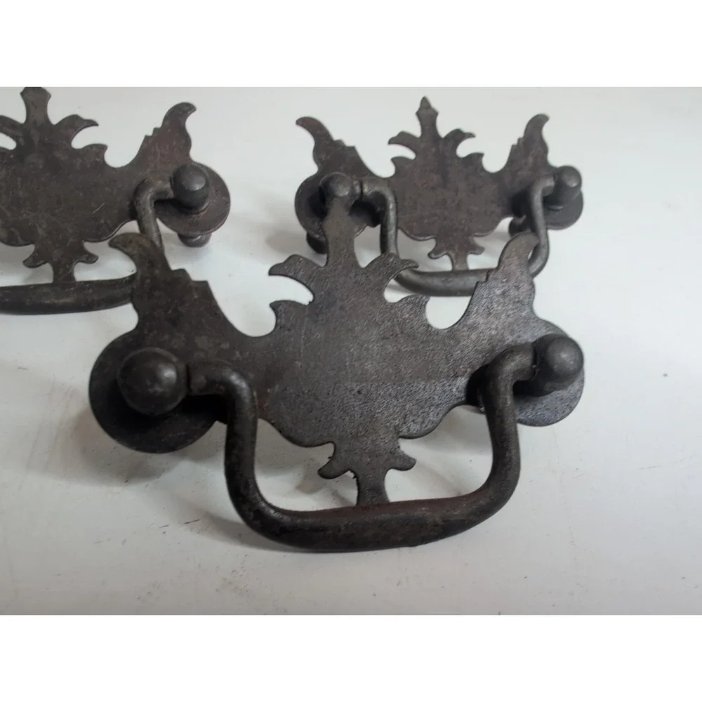 Lot (5) Vtg 3.25 in Dark Bronze Steel Chippendale Drawer Pull Victorian Dresser